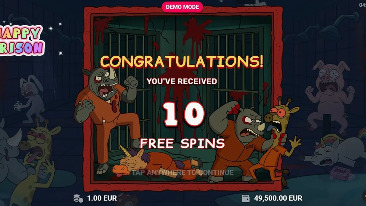 Tampilan visual slot Happy Prison dengan karakter kartun dan suasana penjara yang unik.